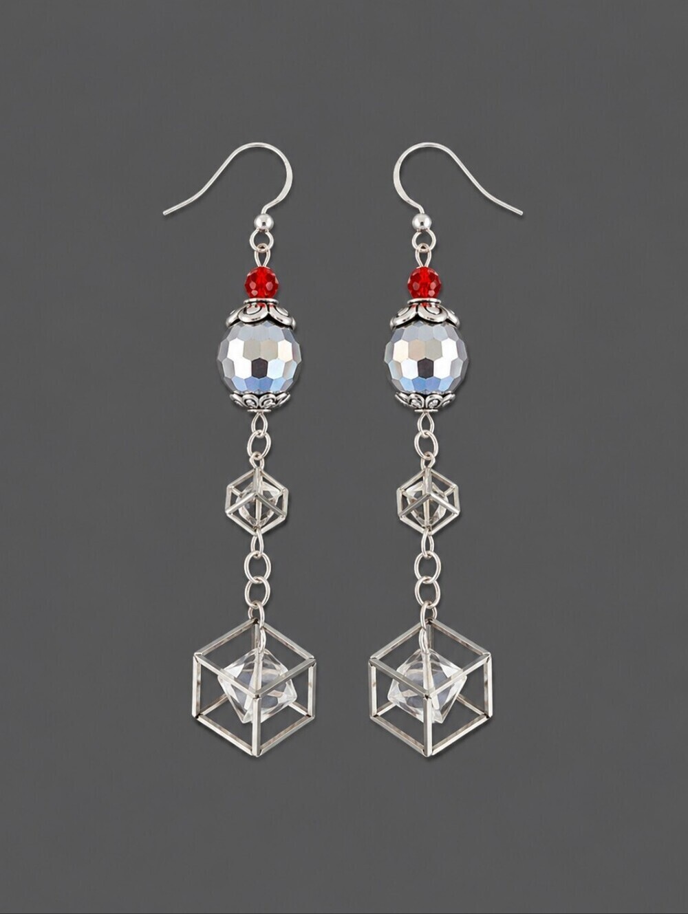 HANDMADE Extra Long Disco Cage Beaded Dangle Hook Earrings
